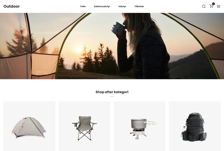 Et skærmbillede af en outdoor-webshop