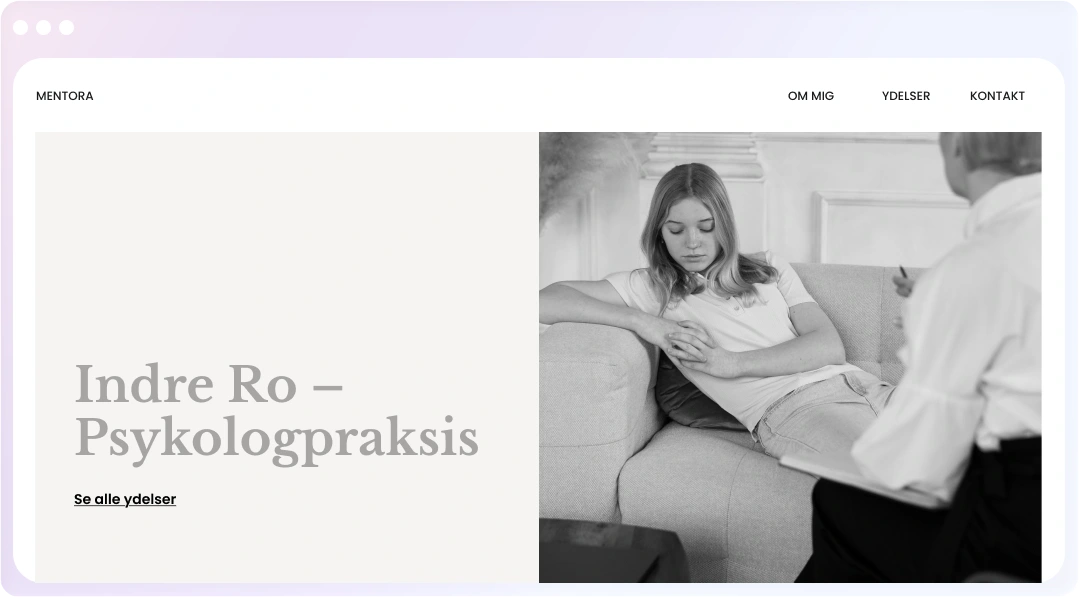 En hjemmeside med en kvinde, der dyrker yoga, og som også er integreret med sociale medier-plugins.